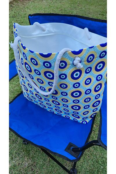 Land of Souvenir Durable Fabric Large Beach Bag with Evil Eye