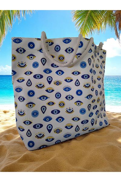 Land of Souvenir Durable Fabric Large Beach Bag with Evil Eye