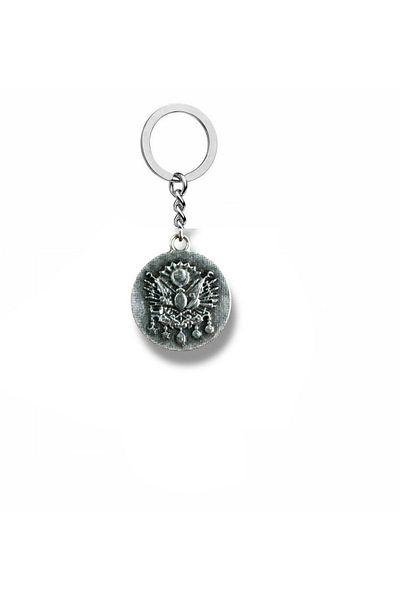 Herşey Nota Metal Keychain with Ottoman Tughra Figure – Silver Color Unisex Historical Accessory