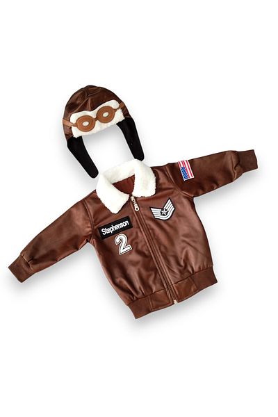Mum Design Gifts Pilot with Fake Leather Brown Jacket