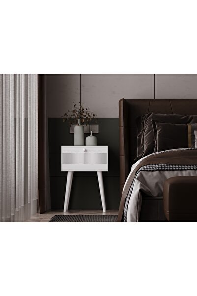 melura home MELURA KOMODİN BEYAZ %100 MDF LAKE BOYALI AHŞAP AYAK