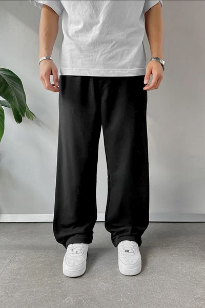 BSBSPOR Summer Baggy Style Sweatpants with Elastic Legs Black Gray Smoked