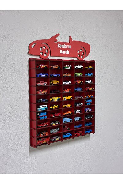 wudie Oyuncak Araba Rafı 50'li Temalı Kırmızı (HOTWHELS VE MATBOX ARABALARI IÇİN UYGUNDUR)