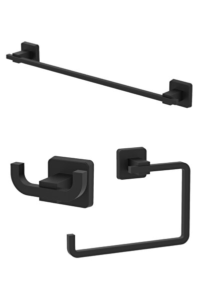 Ahlez Kare Mat Siyah Ikili Askılık + Yuvarlak Havluluk + Uzun Havluluk Banyo ...