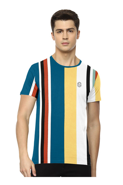 LAUREN SMITH تي شيرت رجالي كاجوال مخطط من القطن الغني - مجموعة لورين سميث للرجال