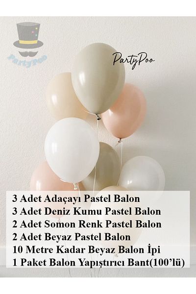 PartyPoo 3 Sage 3 Sea Sand 2 Salmon 2 White Pastel Balloon Set – Birthday, Party and Decor Ornaments