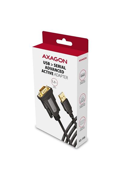 Axagon Cablu adaptor Axagon ADS-1PQN, USB - serial, RS-232, chipset FT232RL, 1.5m, negru