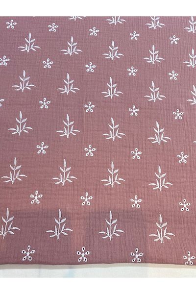 Yiğit Kumaş Embroidered Muslin Fabric Dusty Rose
