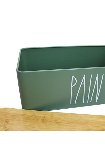 FRANDIS Metal bread box with bamboo lid, black, 33x18x12 cm