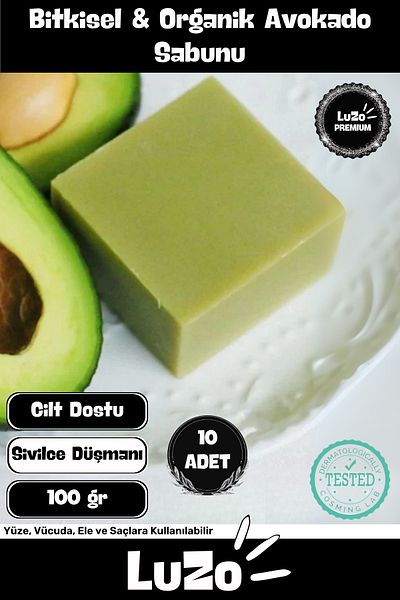 LuZo Premium Series 100% Natural Organic Facial Hair Body Skin Balancing Collagen Effective Avocado Soap 10 Pieces