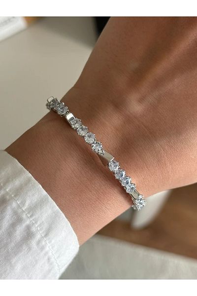 RoseandRoses Triangle Detailed Baguette Bracelet Silver
