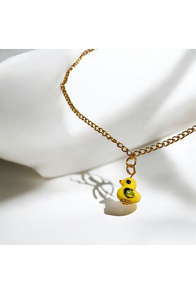 not cool. •Hooked Duck• Ceramic Duck Bead Charm Stainless Steel Basic Necklace