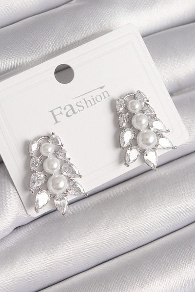 Clariss أقراط نسائية من النحاس الفضي اللون بحجر الزركون على شكل ورقة شجر مرصع...