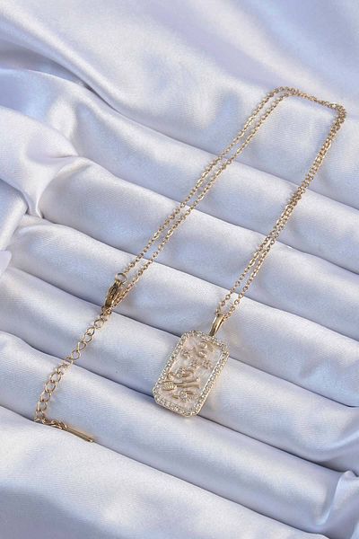 Clariss 316L Steel Chain Gold Color Zircon Stone Framed Tarot Necklace