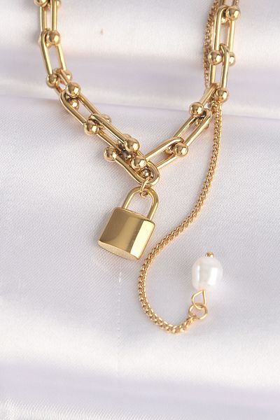Clariss 316L Steel Chain Gold Color Chain Love Written Lock Necklace