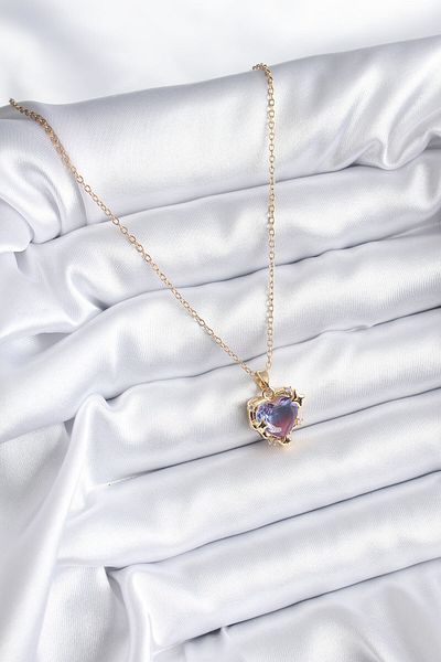 Clariss 316L سلسلة الصلب الذهب اللون الأرجواني اللون الزركون حجر القلب نموذج قلادة المرأة