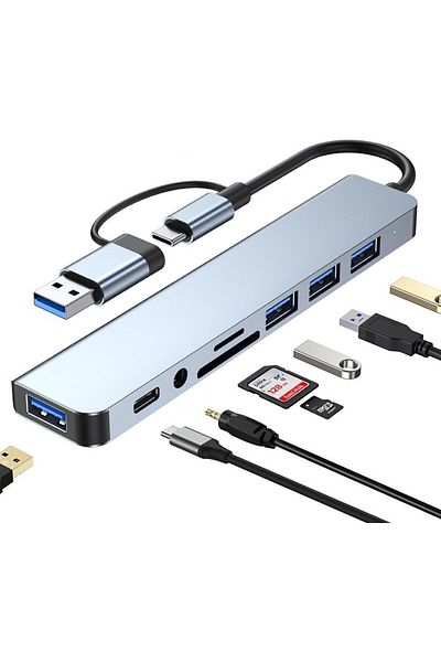 Generic USB Splitter 8-in-1, USB C Hub, USB Extender with 4 USB Port 1 USBC Jack TF/SD Card Reader