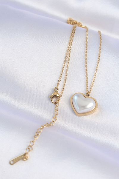 Clariss 316L Steel Chain Gold Color White Stone Bubble Heart Necklace