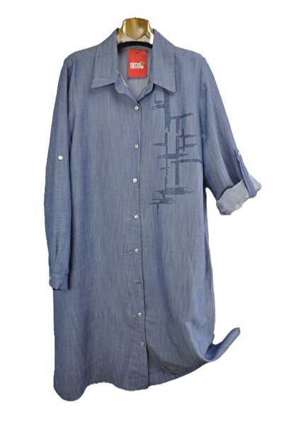 elma abone Plus Size Denim Summer Skin Sel Stone Tunic Shirt