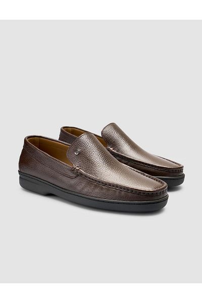 Cabani 100% Genuine Leather Dark Brown Loafer Shoes with Stitching Detail