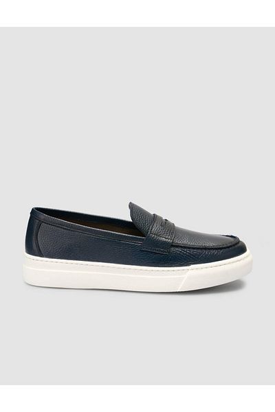 Cabani 100% Genuine Leather Navy Blue Banded Men's Loafer