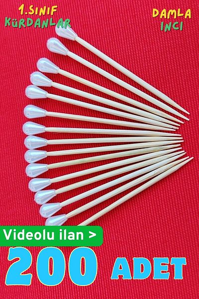 Armashine 200 Pieces Decorative Drop Pearl Fancy Cake Toothpick -6,5Cm Engagement Promise Fancy Toothpick with Pearls Drop Beads
