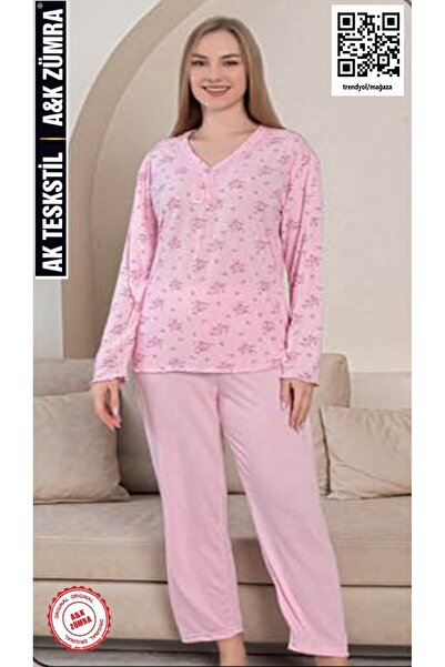 A&K ZÜMRA Natural Viscose Mother Model Lace Pajama Set Pink