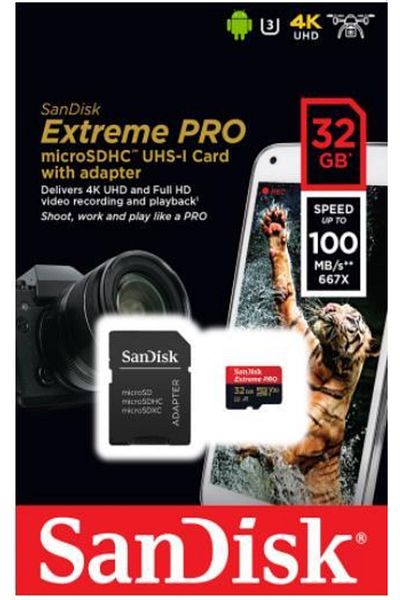 SanDisk SanDisk Extreme Pro Memory Card, 32GB, up to 100 MB/s, SD Adapter Included