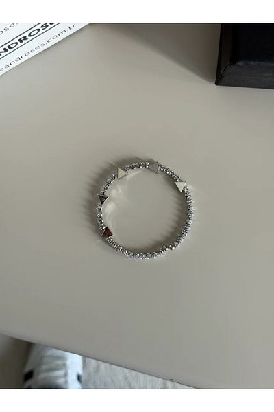 RoseandRoses Triangle Detailed Baguette Bracelet Silver