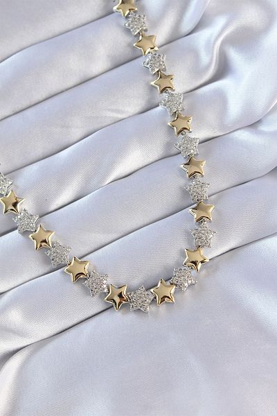 Clariss Vip Series Brass Double Color Zircon Stone Star Design Necklace