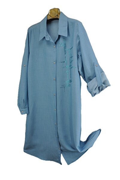 elma abone Plus Size Denim Summer Skin Sel Stone Tunic Shirt