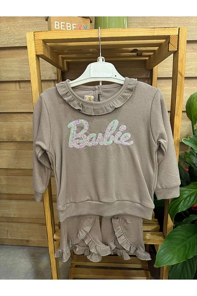 BEBEXY BUTİK Sequins Embroidered Bottom Top Suit Coffee