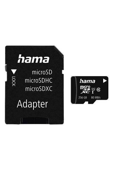 Hama HAMA 124173 memory card, microSDXC, 256GB, 80MB/s, class 10, UHS-I, adapter