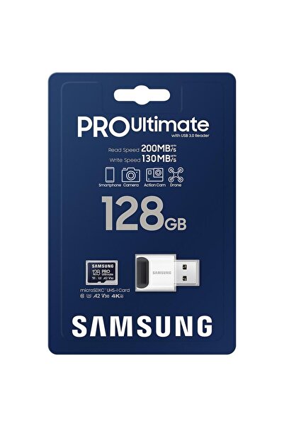 Samsung Samsung PRO Ultimate microSDXC UHS-I Memory Card, 128GB, Reader, Blue