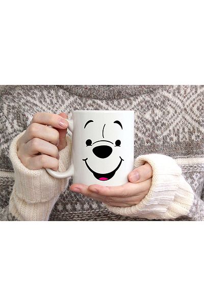 hediyenebak Cute Teddy Bear Special Design Printed Ceramic Coffee Tea Cup