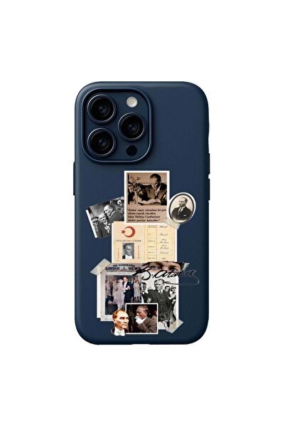 DEMİNA iPhone 13 Uyumlu Atatürk Kolaj Tasarım Baskılı İçi Kadife Lansman Kılıf