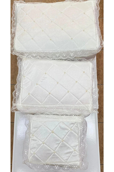 AboutThePerfect Kadife İşlemeli 3'lü Bohça Seti, Nişan ve Düğün İçin Şık ve Z...