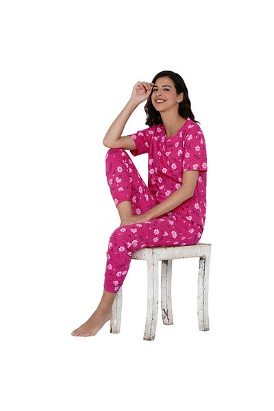 LAUREN SMITH Women's Pajama Set Half Sleeve Top with pants 2 Piece Sleepwear Cotton Ladies Soft Pjs Lounge Set
