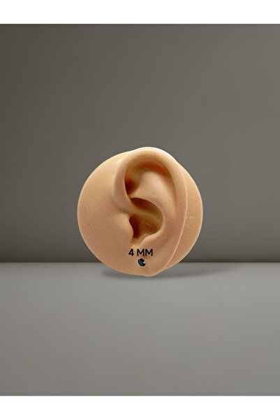 Kjewelry 925 Ayar Gümüş ( 4mm ) Zirkon Tektaş Renkli ( Siyah ) Yuvarlak Küpe ( 1 Çift )