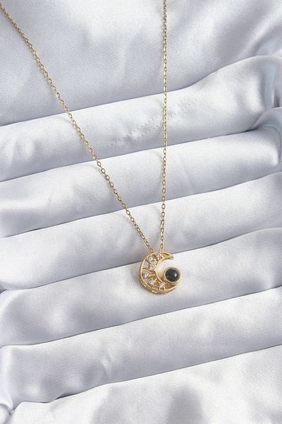 Clariss 316L Steel Chain Gold Color Zircon Stone Crescent Projection Model Women's Necklace