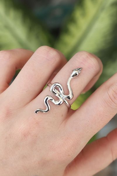 Clariss Brass Silver Color Adjustable Snake Ring