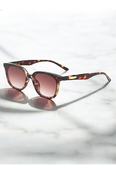 Merand Geometric Leopard Bone Frame Black Glass Women's Sunglasses