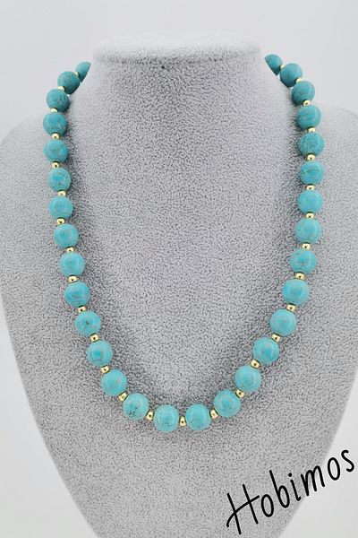 Hobimos Turquoise Natural Stone Necklace - Turquoise Necklace with Gold Ball Detail