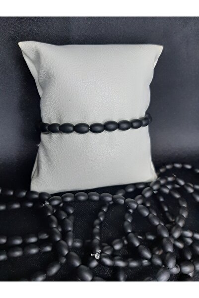 MRYart سوار من حجر العقيق الطبيعي – أسود مطفي – للجنسين – طاقة وأناقة معًا