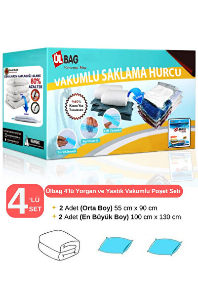 Genel Markalar Şeffaf 4'lü vakumlu saklama poşeti seti yorgan ve yastık için ...