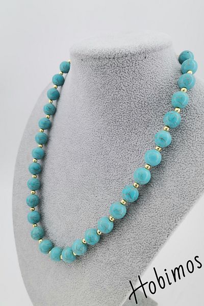 Hobimos Turquoise Natural Stone Necklace - Turquoise Necklace with Gold Ball Detail