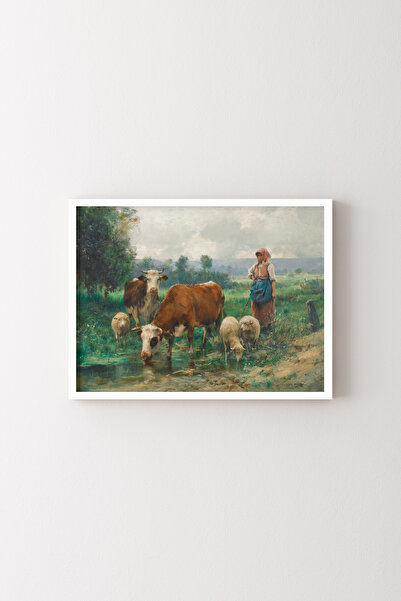 epiqart Shepherd Girl with Her Flock - White Frame