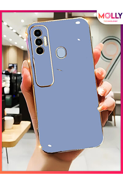 Molly TECNO SPARK 7 PRO İçin Petrol Mavisi Kenarları Gold Detaylı Lüks Silikon Kılıf