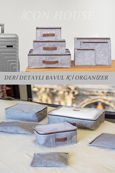 AboutThePerfect Gri 6'lı Deri Detaylı Valiz İçi Düzenleyici Set, Organizatör, Bebek ve Seyahat Aksesuarı