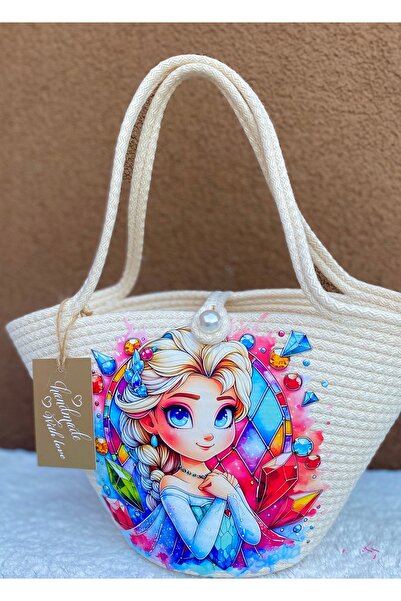 ELÇİÇEK HOME Ψάθινη τσάντα, Ψάθινη τσάντα με στάμπα μεταφοράς, τσάντα παραλίας